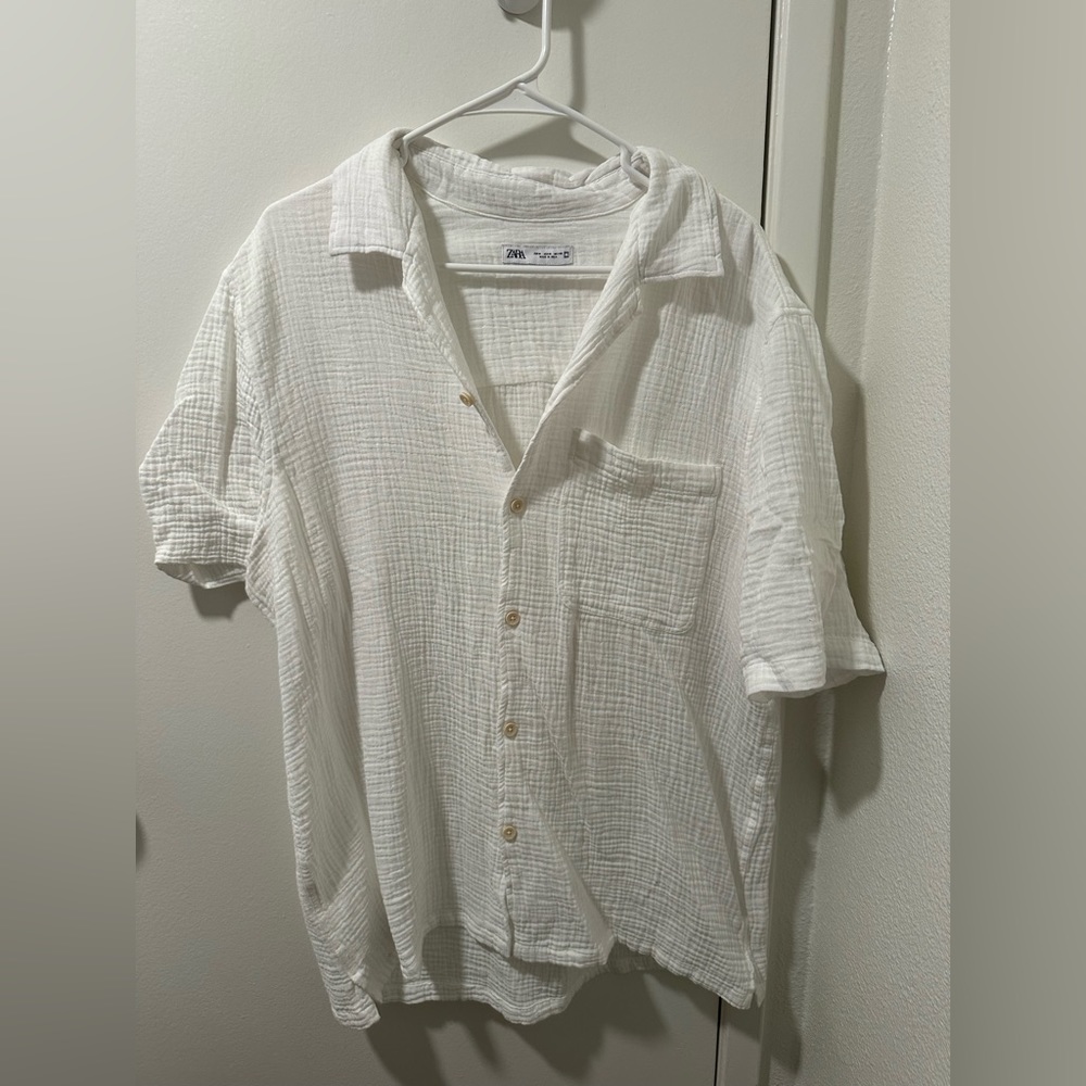 Mens Zara large white button up short sleeve